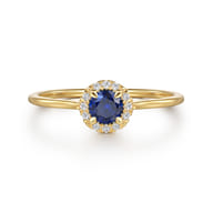 Promise Ring - 14K Yellow Gold Blue Sapphire and Diamond Halo Promise Ring