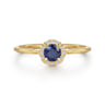 Promise Ring - 14K Yellow Gold Blue Sapphire and Diamond Halo Promise Ring - 0.06 ct