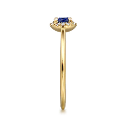 Promise Ring - 14K Yellow Gold Blue Sapphire and Diamond Halo Promise Ring