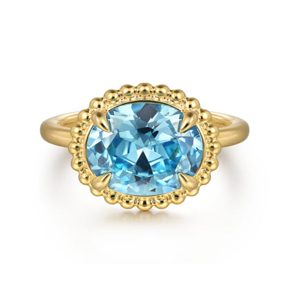 Promise Ring - 14K Yellow Gold Blue Topaz Bujukan Ladies Ring