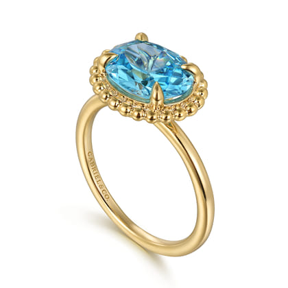 Promise Ring - 14K Yellow Gold Blue Topaz Bujukan Ladies Ring