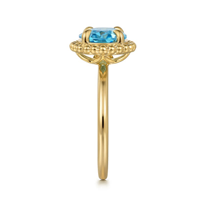 Promise Ring - 14K Yellow Gold Blue Topaz Bujukan Ladies Ring