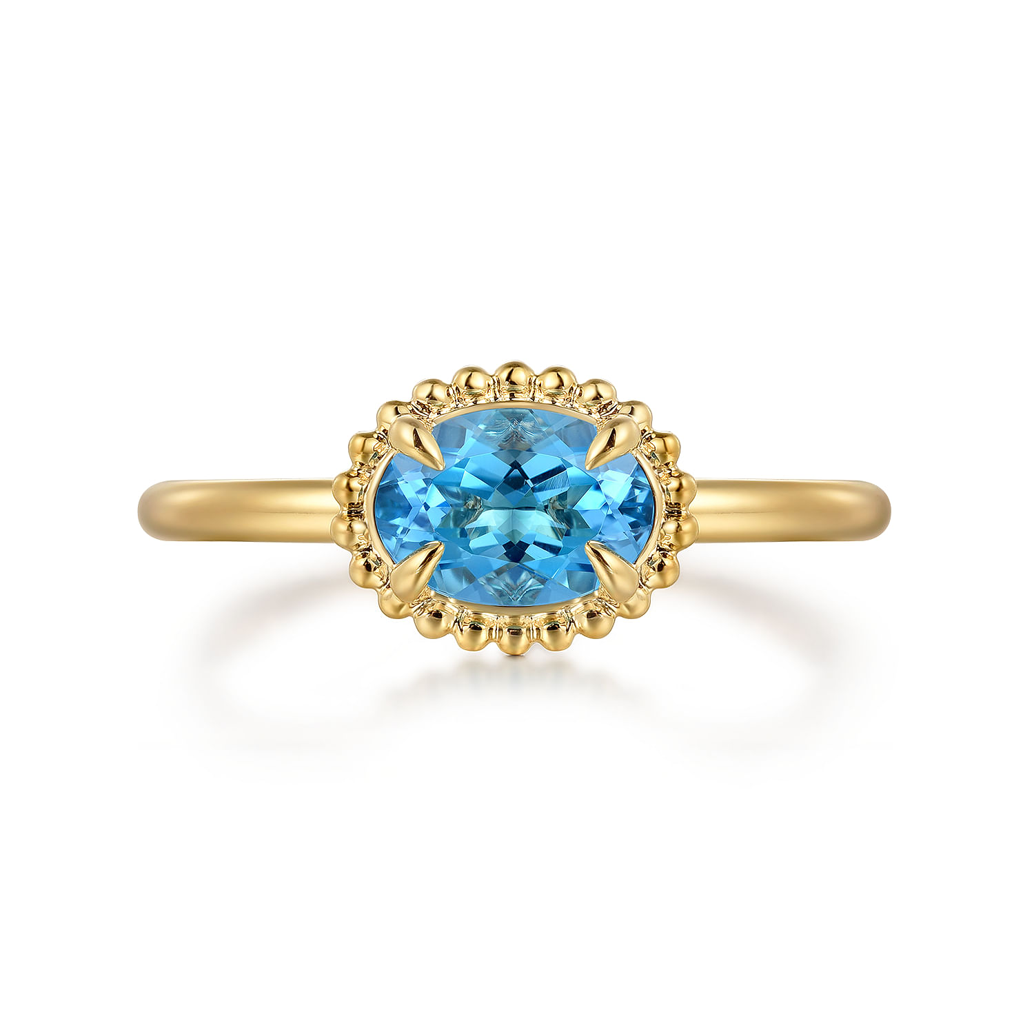 Promise Ring - 14K Yellow Gold Blue Topaz Bujukan Ladies Ring