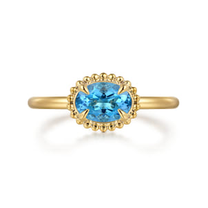 Promise Ring - 14K Yellow Gold Blue Topaz Bujukan Ladies Ring