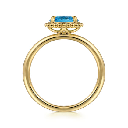 Promise Ring - 14K Yellow Gold Blue Topaz Bujukan Ladies Ring