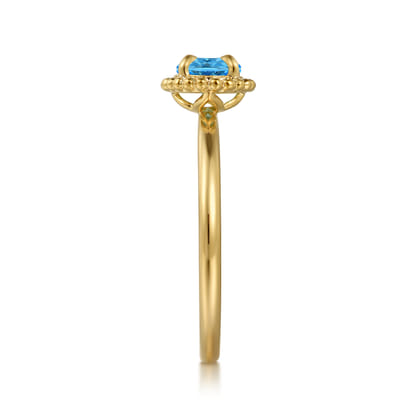 Promise Ring - 14K Yellow Gold Blue Topaz Bujukan Ladies Ring