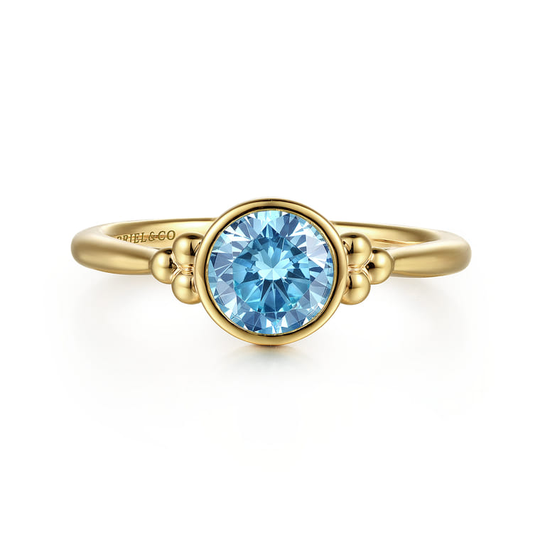 Promise Ring - 14K Yellow Gold Blue Topaz Bujukan Promise Ring - Shot 1