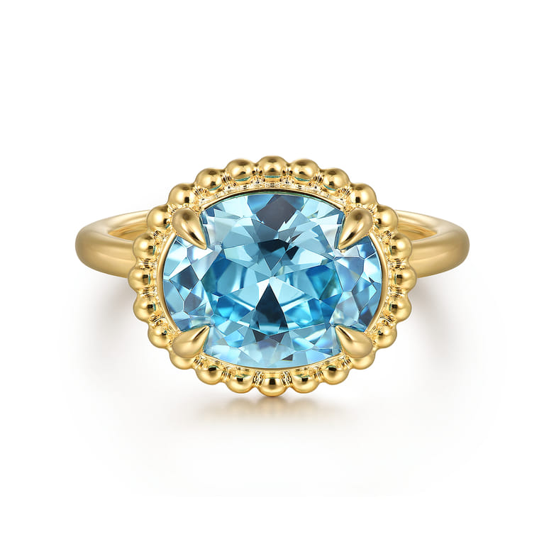 Promise Ring - 14K Yellow Gold Blue Topaz Bujukan Promise Ring - Shot 1