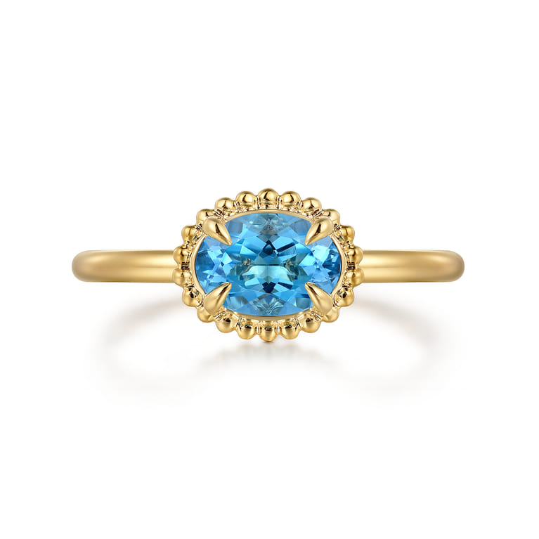 Promise Ring - 14K Yellow Gold Blue Topaz Bujukan Promise Ring - Shot 1
