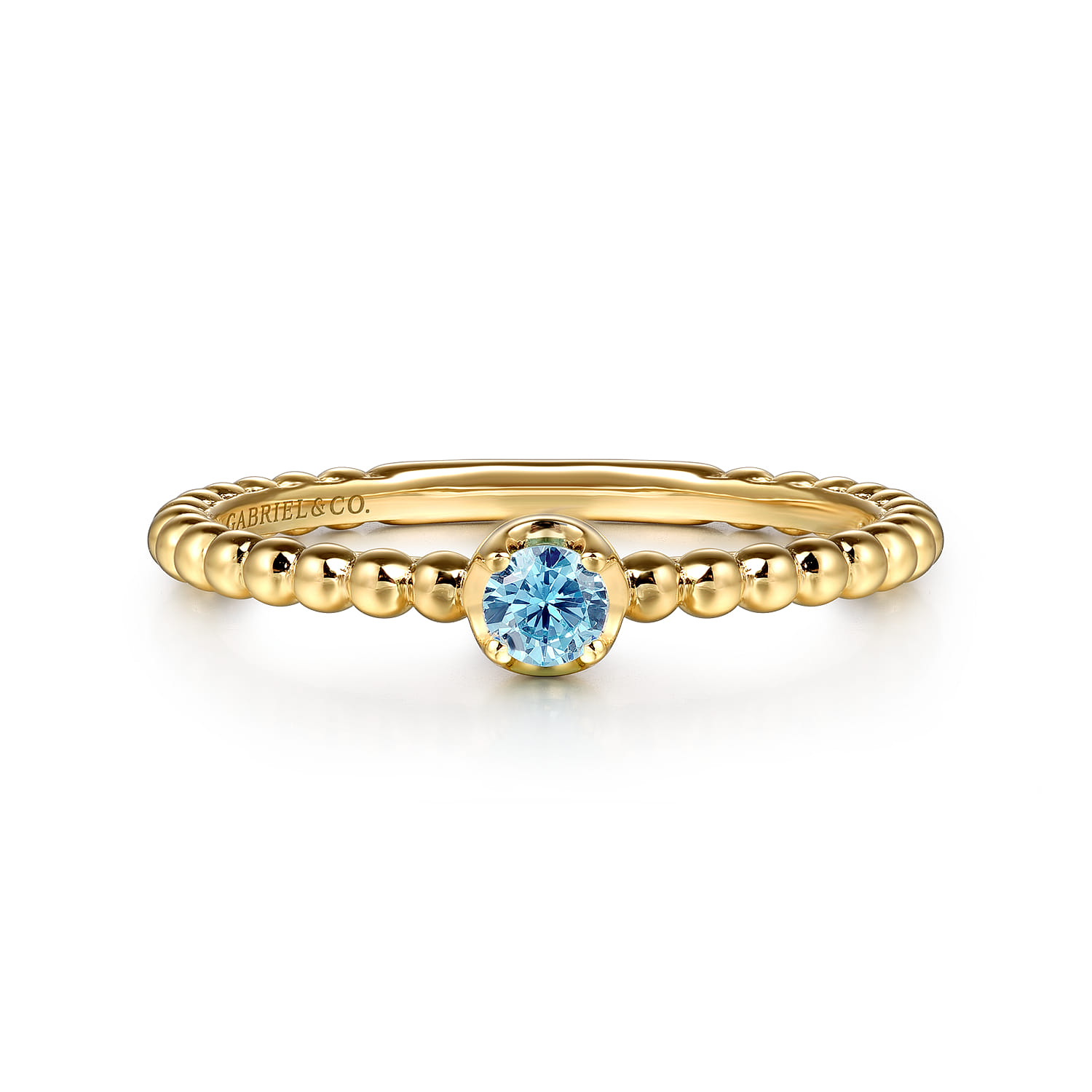 Promise Ring - 14K Yellow Gold Blue Topaz Stackable Promise Ring - Shot 1