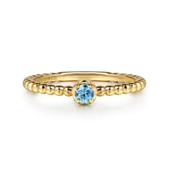 Promise Ring - 14K Yellow Gold Blue Topaz Stackable Promise Ring