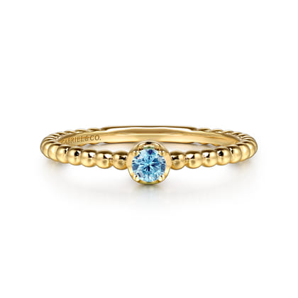 Promise Ring - 14K Yellow Gold Blue Topaz Stackable Promise Ring