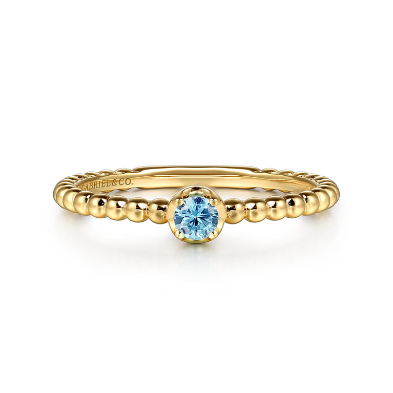 Promise Ring - 14K Yellow Gold Blue Topaz Stackable Promise Ring - Shot 1