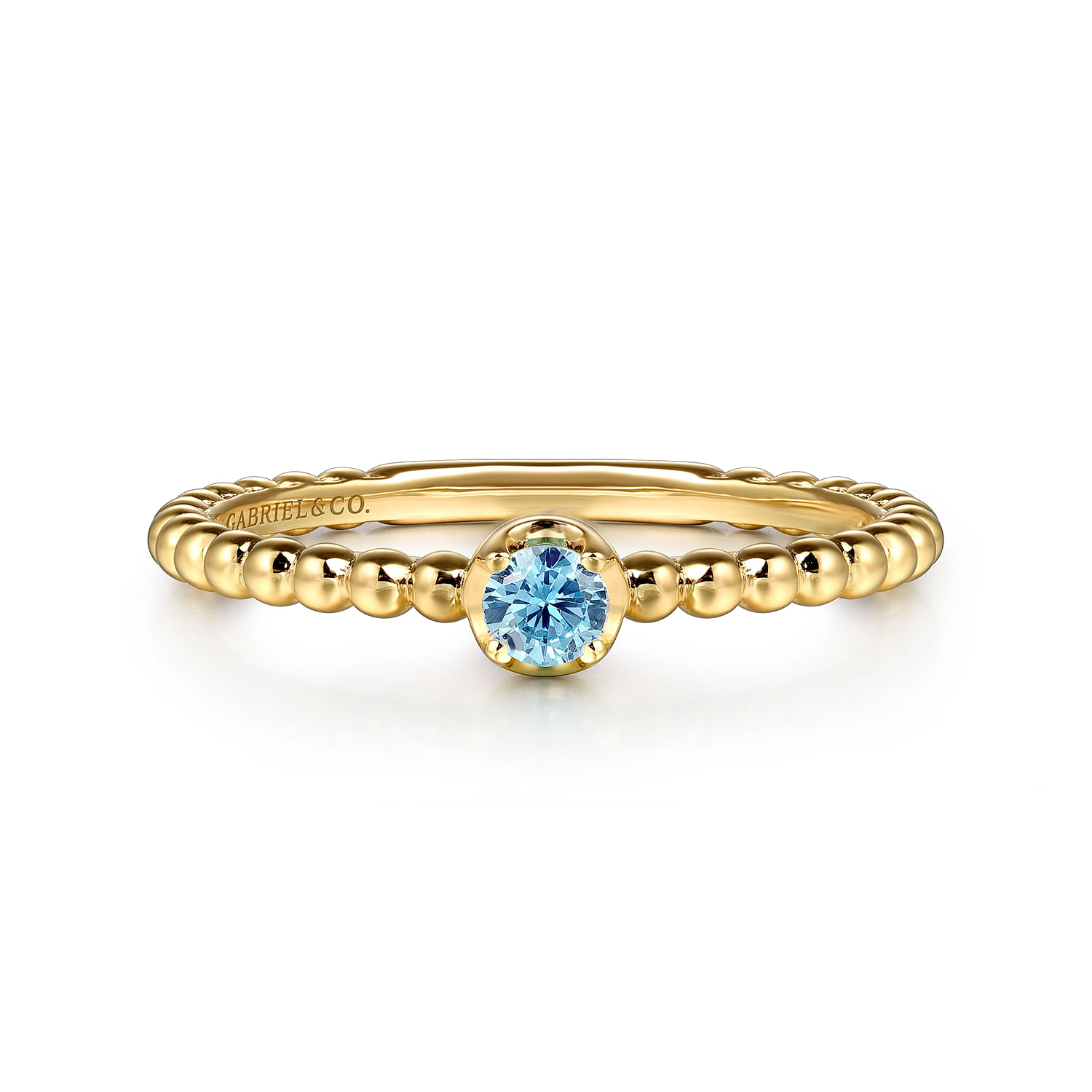 Promise Ring - 14K Yellow Gold Blue Topaz Stackable Ring
