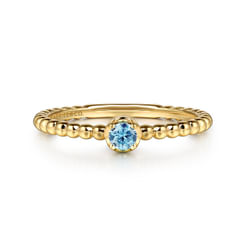 Promise Ring - 14K Yellow Gold Blue Topaz Stackable Ring