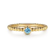 Promise Ring - 14K Yellow Gold Blue Topaz Stackable Ring