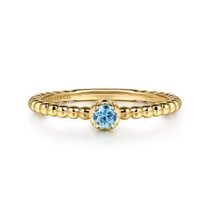 Promise Ring - 14K Yellow Gold Blue Topaz Stackable Ring