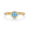Promise Ring - 14K Yellow Gold Blue Topaz and Diamond Halo Promise Ring - 0.06 ct