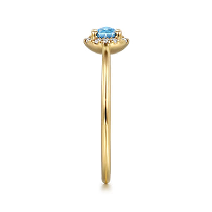 Promise Ring - 14K Yellow Gold Blue Topaz and Diamond Halo Promise Ring
