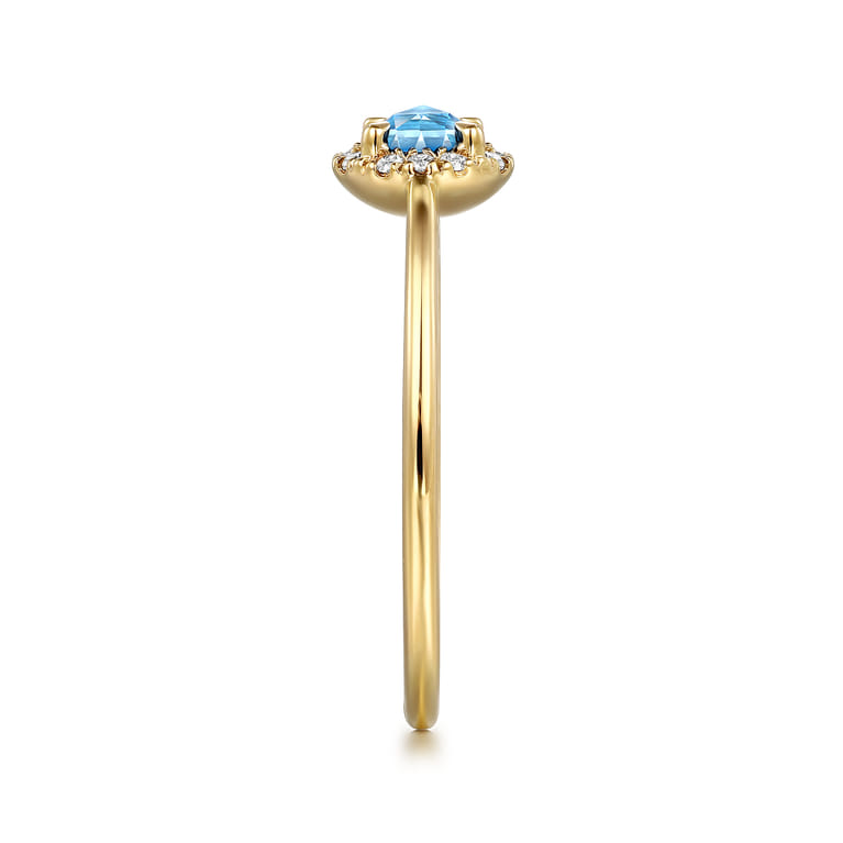 Promise Ring - 14K Yellow Gold Blue Topaz and Diamond Halo Promise Ring - 0.06 ct - Shot 4