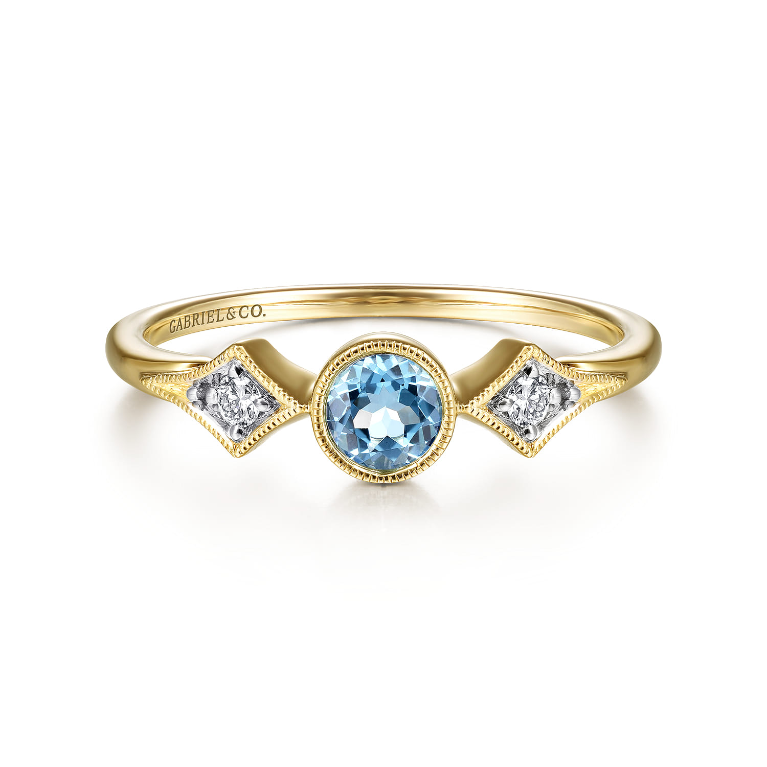Promise Ring - 14K Yellow Gold Blue Topaz and Diamond Promise Ring - 0.05 ct - Shot 1