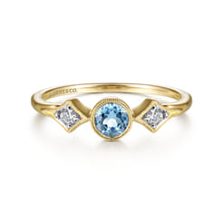 Promise Ring - 14K Yellow Gold Blue Topaz and Diamond Promise Ring