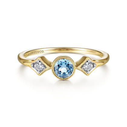 Promise Ring - 14K Yellow Gold Blue Topaz and Diamond Promise Ring