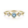 Promise Ring - 14K Yellow Gold Blue Topaz and Diamond Promise Ring - 0.05 ct