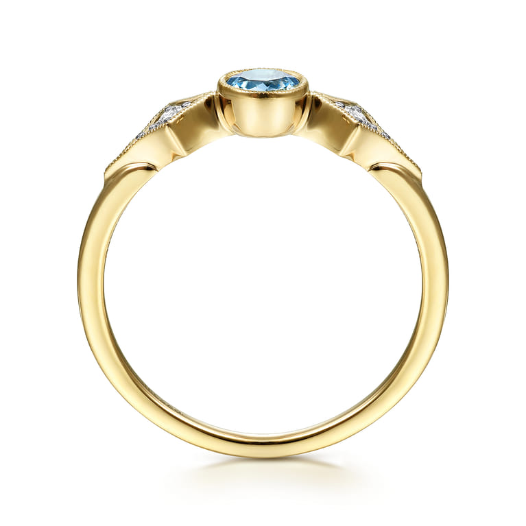 Promise Ring - 14K Yellow Gold Blue Topaz and Diamond Promise Ring - 0.05 ct - Shot 2