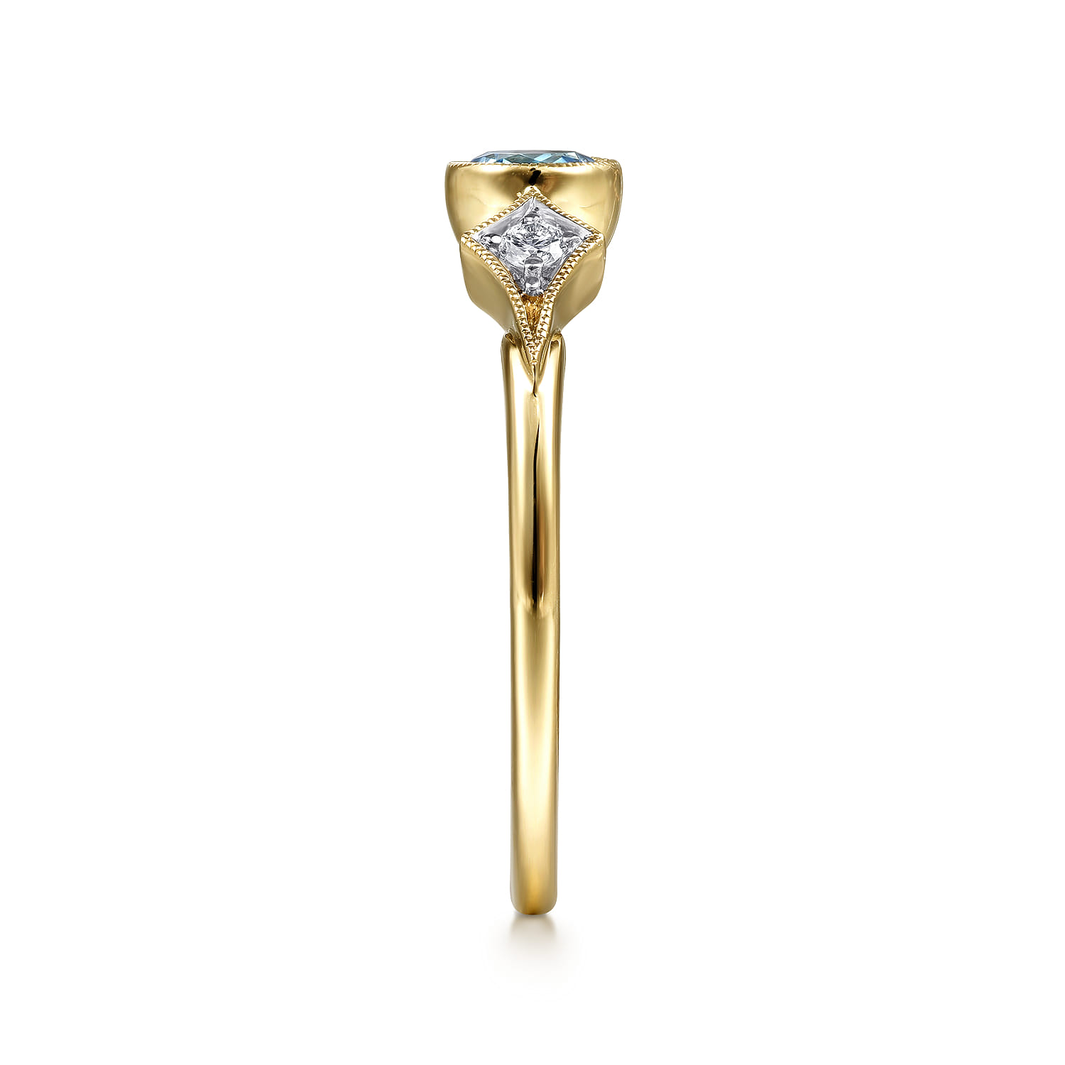 Promise Ring - 14K Yellow Gold Blue Topaz and Diamond Promise Ring - 0.05 ct - Shot 4