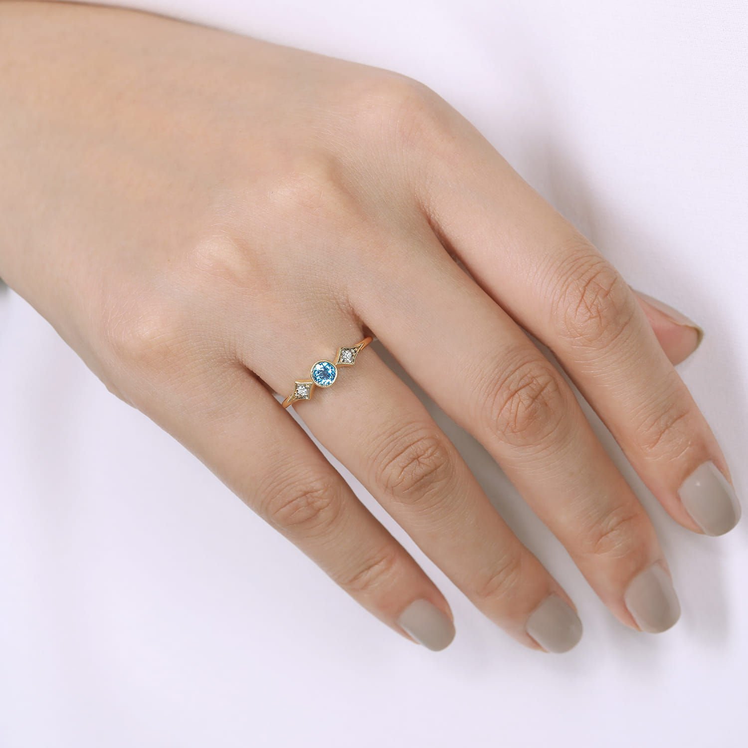 Promise Ring - 14K Yellow Gold Blue Topaz and Diamond Promise Ring - 0.05 ct - Shot 5