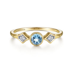 Promise Ring - 14K Yellow Gold Blue Topaz and Diamond Ring