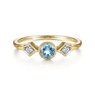 Promise Ring - 14K Yellow Gold Blue Topaz and Diamond Ring