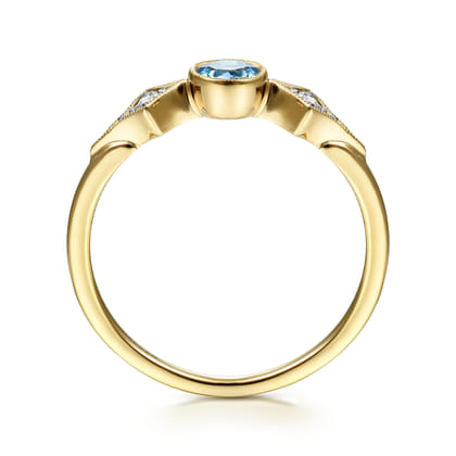 Promise Ring - 14K Yellow Gold Blue Topaz and Diamond Ring
