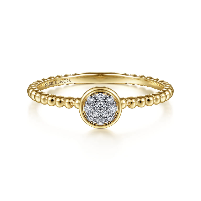 Promise Ring - 14K Yellow Gold Bujukan Beaded Diamond Cluster Promise Ring - 0.07 ct - Shot 1