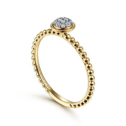 Promise Ring - 14K Yellow Gold Bujukan Beaded Diamond Cluster Promise Ring