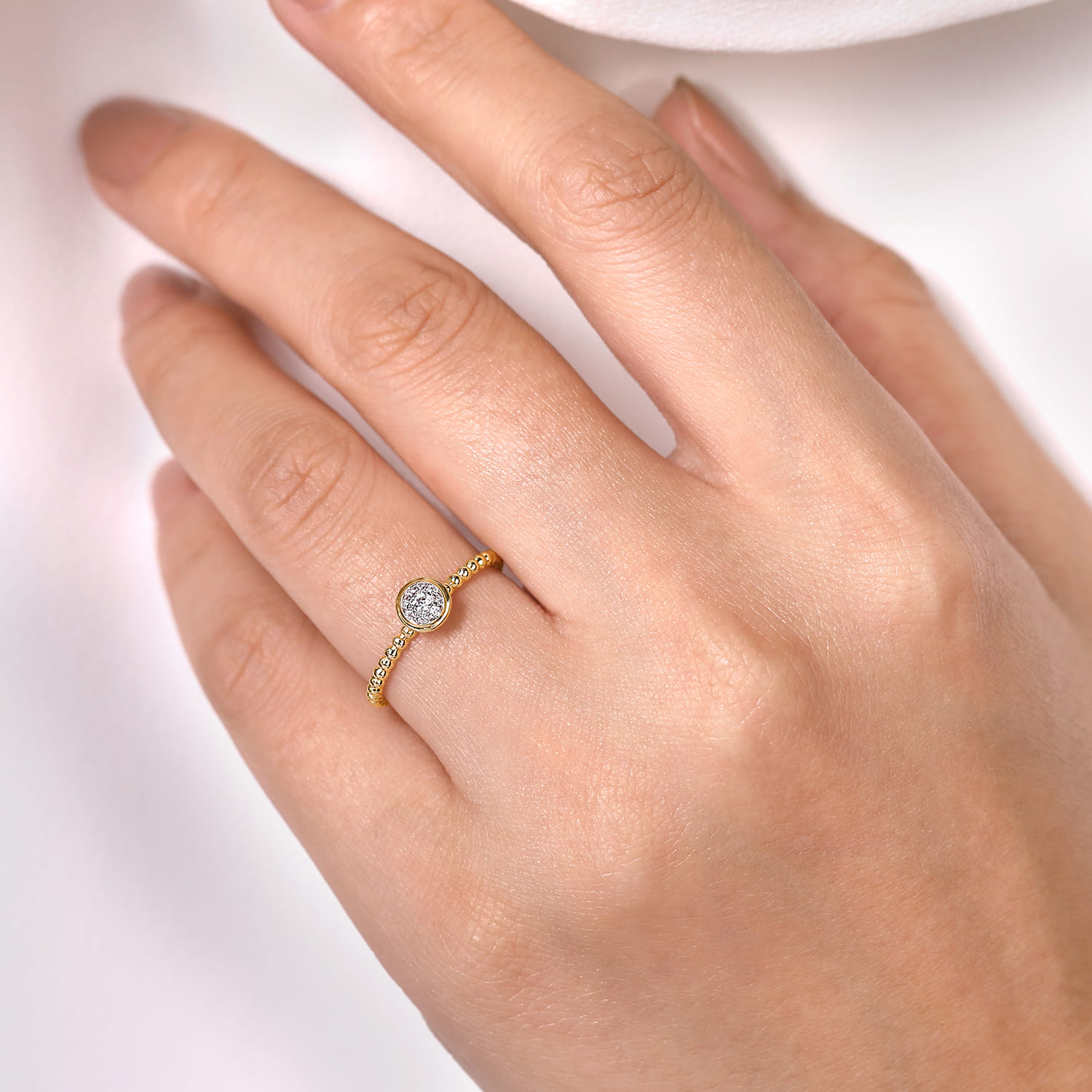 Promise Ring - 14K Yellow Gold Bujukan Beaded Diamond Cluster Promise Ring