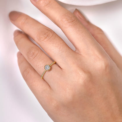 Promise Ring - 14K Yellow Gold Bujukan Beaded Diamond Cluster Promise Ring