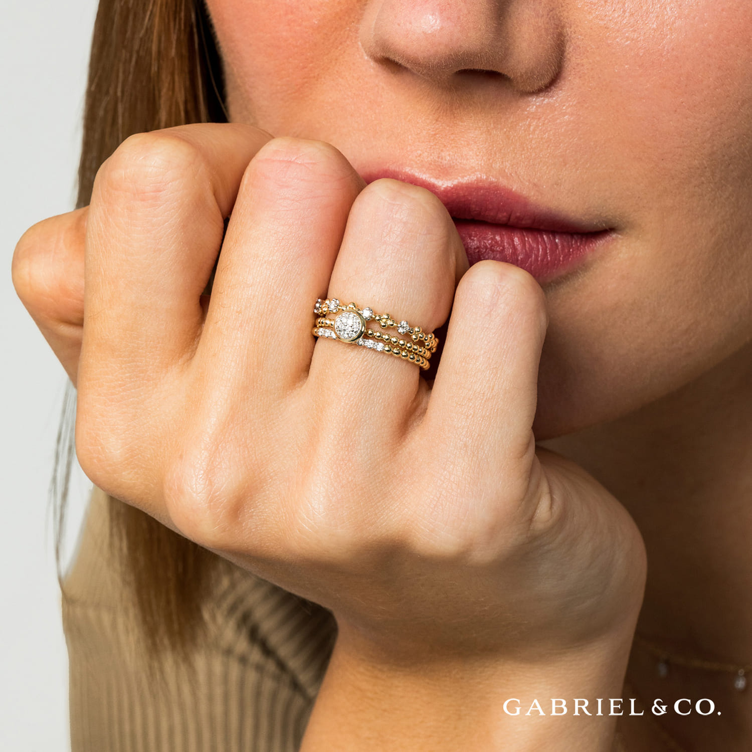 Promise Ring - 14K Yellow Gold Bujukan Beaded Diamond Cluster Promise Ring