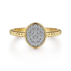Promise Ring - 14K Yellow Gold Bujukan Diamond Pave Oval Signet Promise Ring