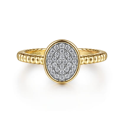 Promise Ring - 14K Yellow Gold Bujukan Diamond Pave Oval Signet Promise Ring