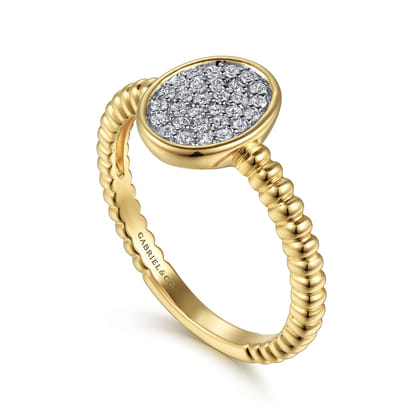 Promise Ring - 14K Yellow Gold Bujukan Diamond Pave Oval Signet Promise Ring
