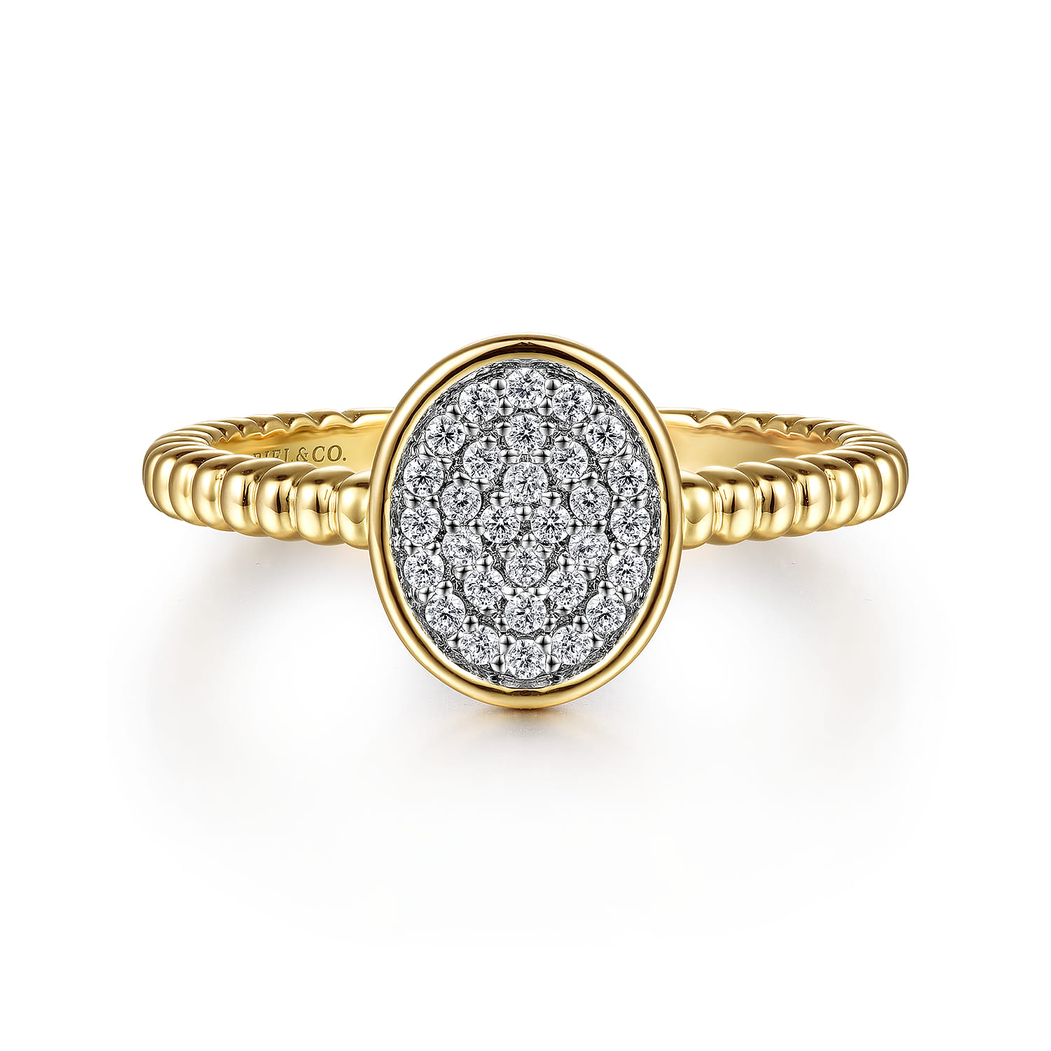 Promise Ring - 14K Yellow Gold Bujukan Diamond Pave Oval Signet Ring