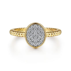 Promise Ring - 14K Yellow Gold Bujukan Diamond Pave Oval Signet Ring