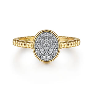 Promise Ring - 14K Yellow Gold Bujukan Diamond Pave Oval Signet Ring