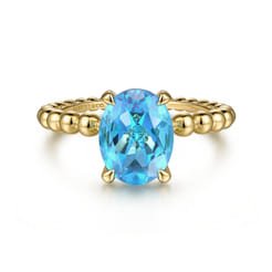 Promise Ring - 14K Yellow Gold Bujukan Oval Swiss Blue Topaz Bujukan Promise Ring