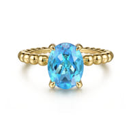 Promise Ring - 14K Yellow Gold Bujukan Oval Swiss Blue Topaz Bujukan Promise Ring