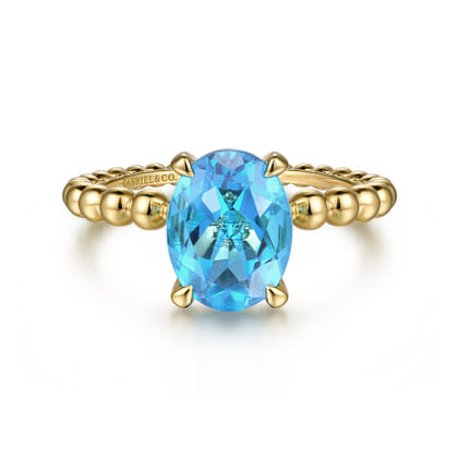Promise Ring - 14K Yellow Gold Bujukan Oval Swiss Blue Topaz Bujukan Promise Ring