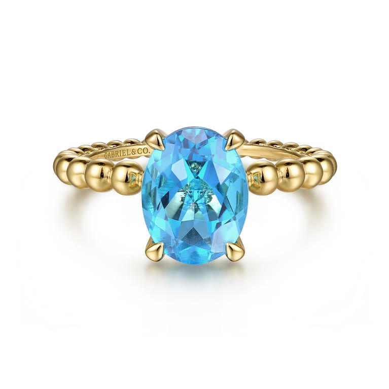 Promise Ring - 14K Yellow Gold Bujukan Oval Swiss Blue Topaz Bujukan Promise Ring - Shot 1