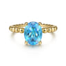 Promise Ring - 14K Yellow Gold Bujukan Oval Swiss Blue Topaz Bujukan Promise Ring